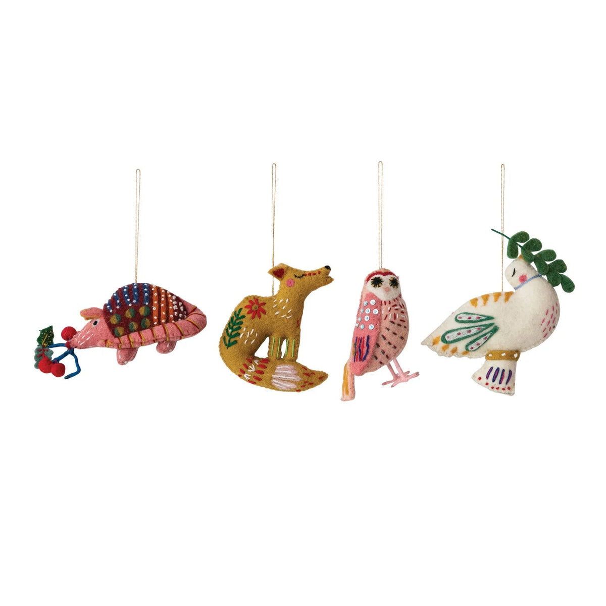 Embroidered &amp; Beaded Wool Animal Ornament - Box Turtle