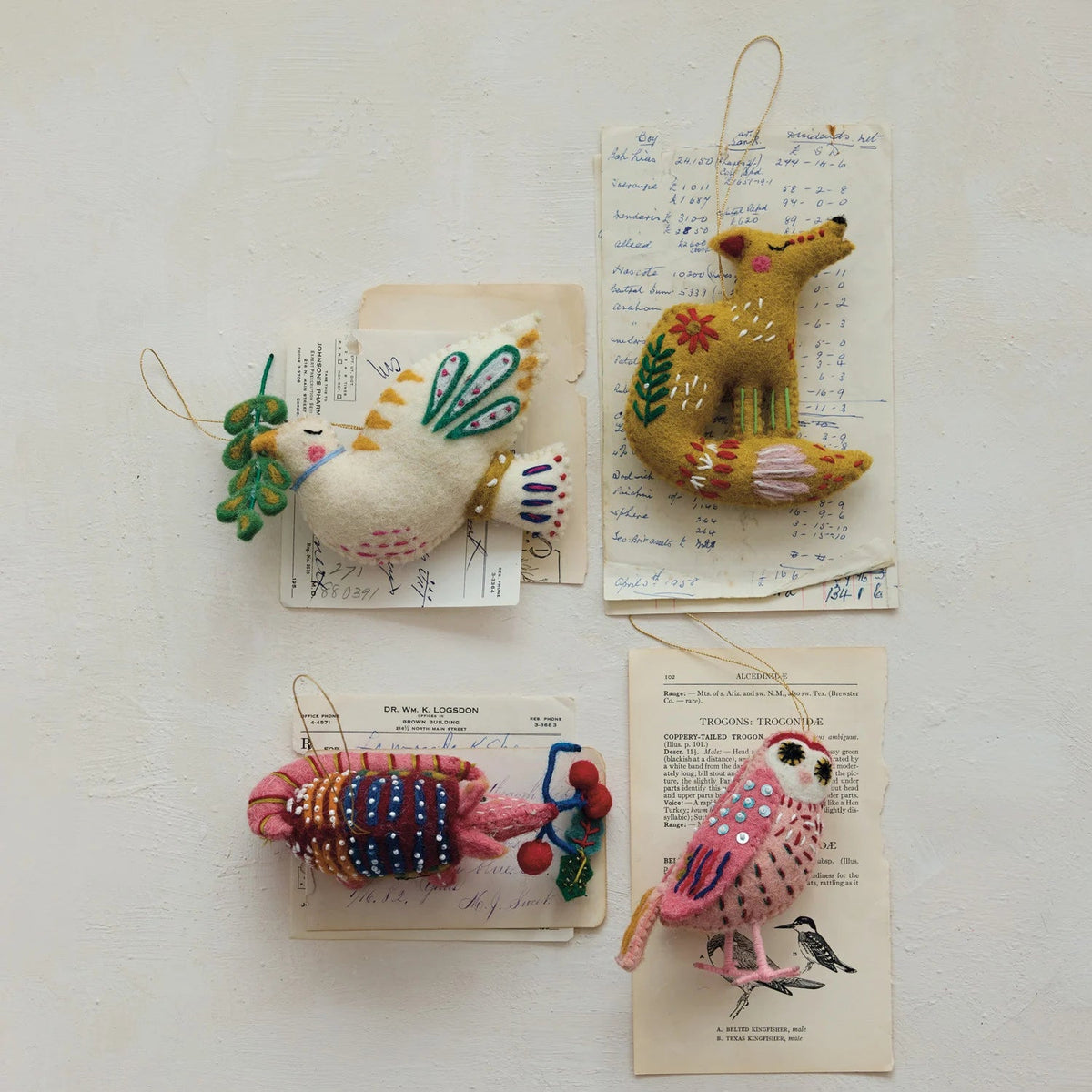 Embroidered &amp; Beaded Wool Animal Ornament - Box Turtle