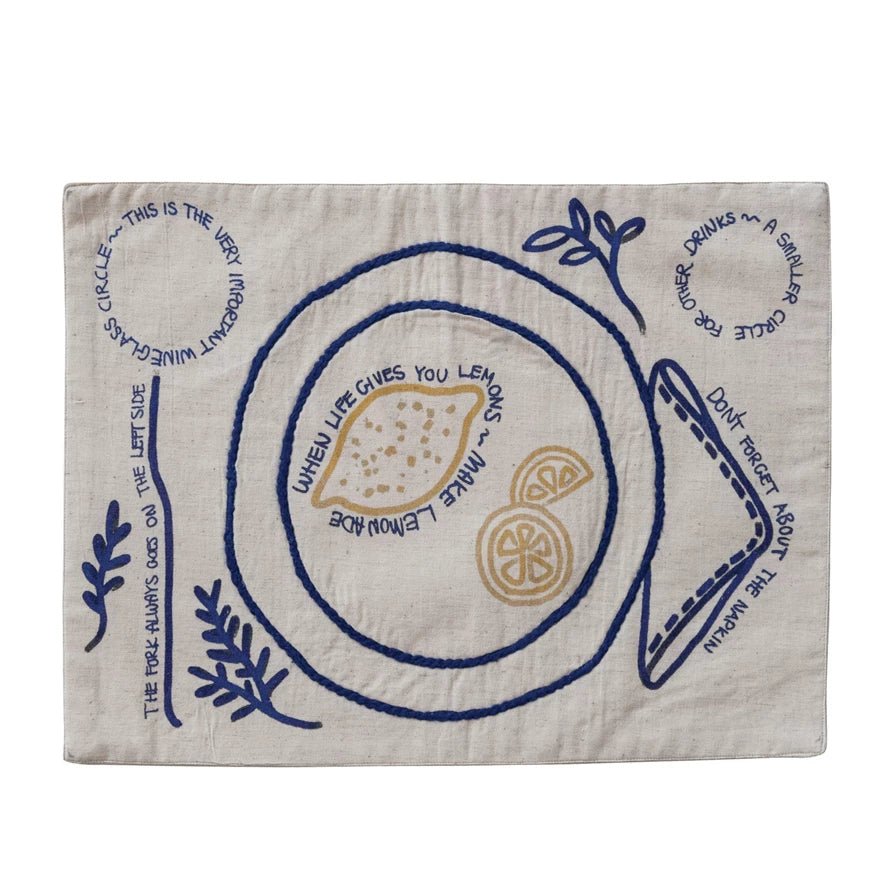 Embroidered Tablescape & Sayings Placemat - Box Turtle