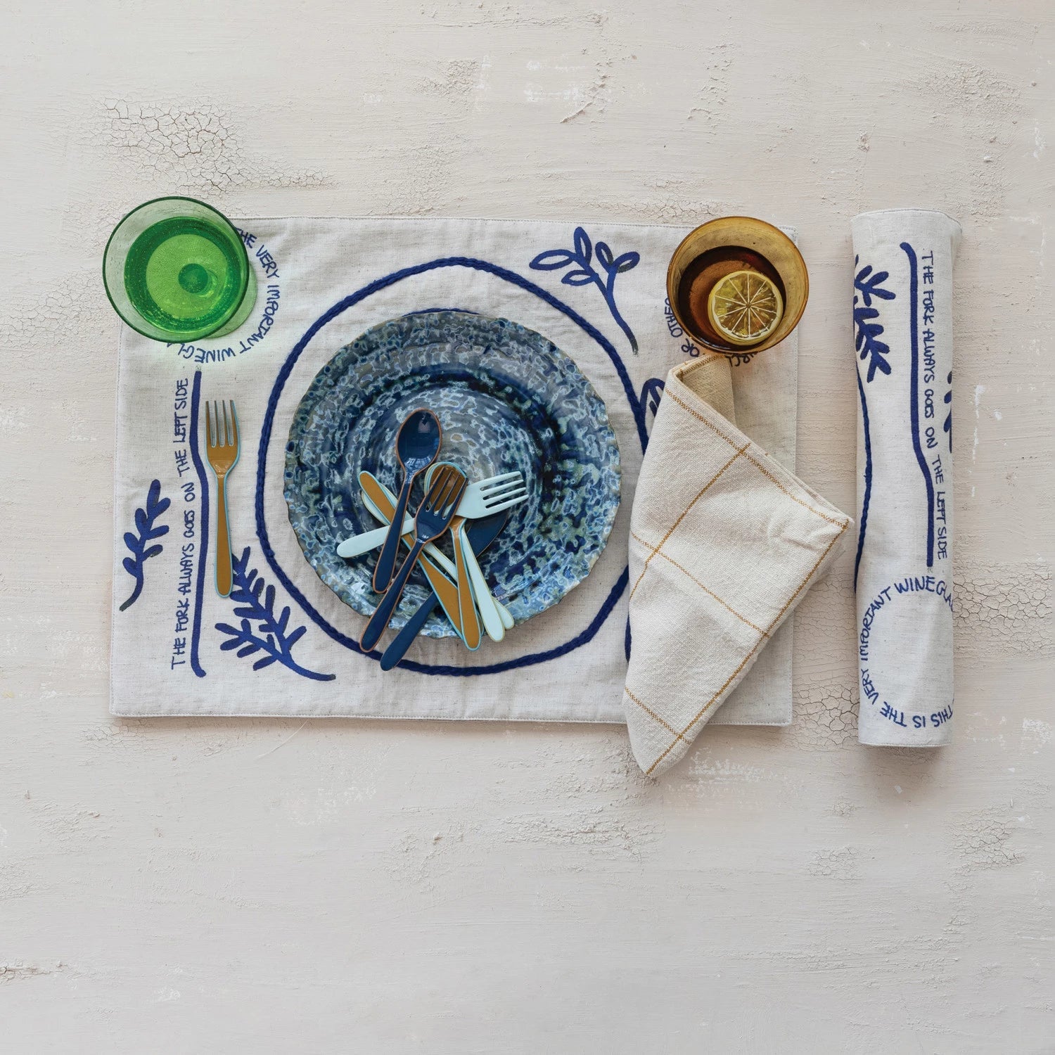 Embroidered Tablescape & Sayings Placemat - Box Turtle