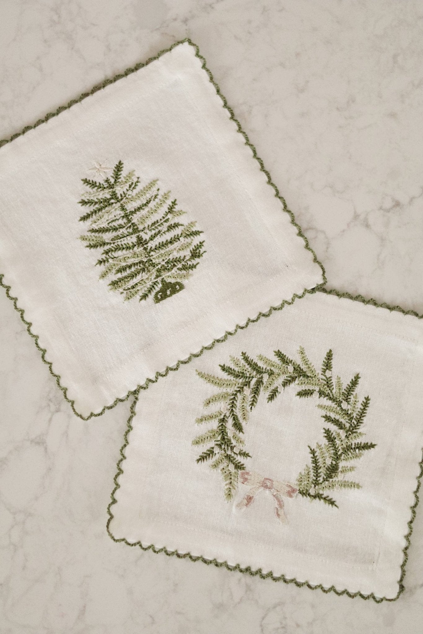 Embroidered Tree &amp; Wreath Cocktail Napkins - Box Turtle
