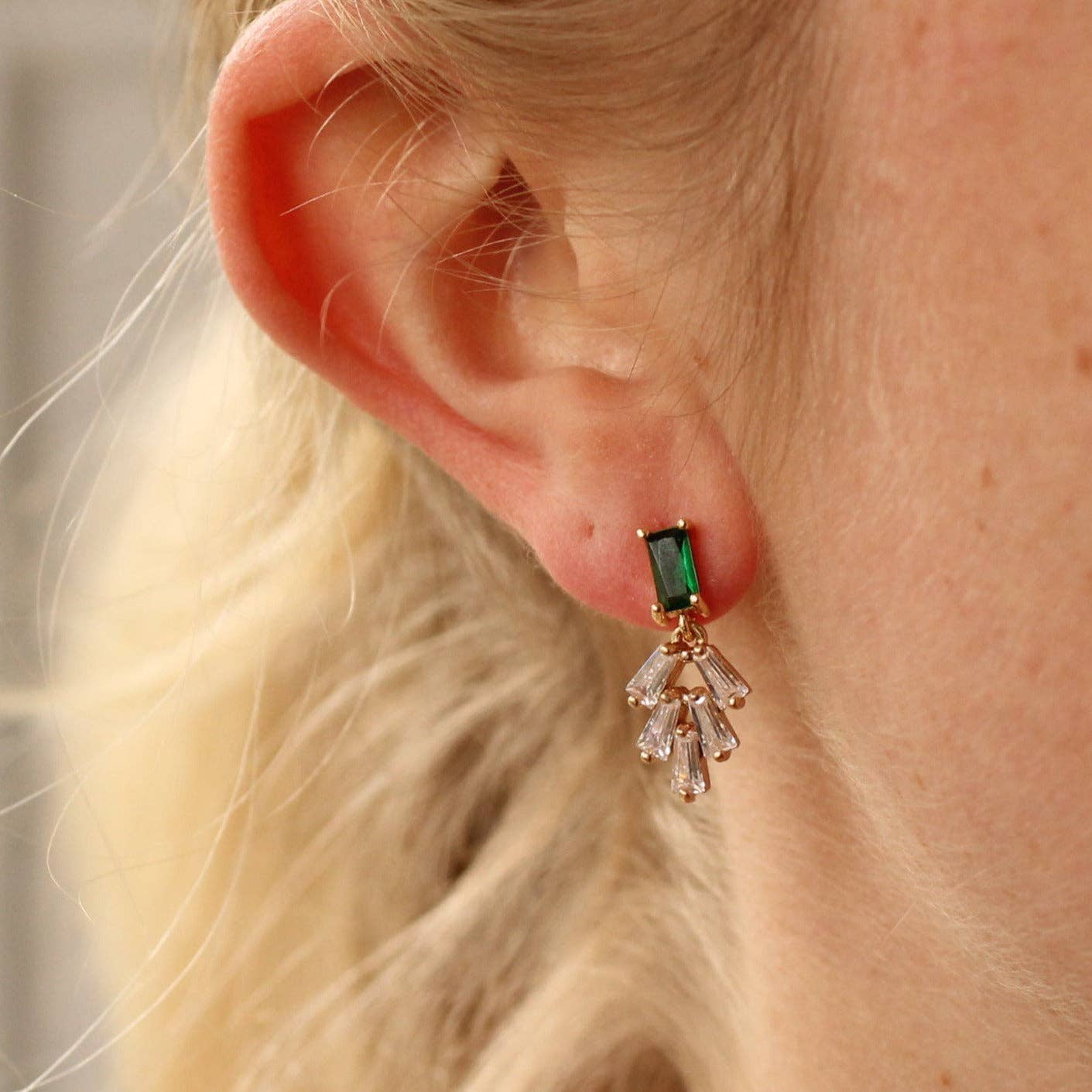 Emerald Baguette Crystal Art Deco Earrings - Box Turtle