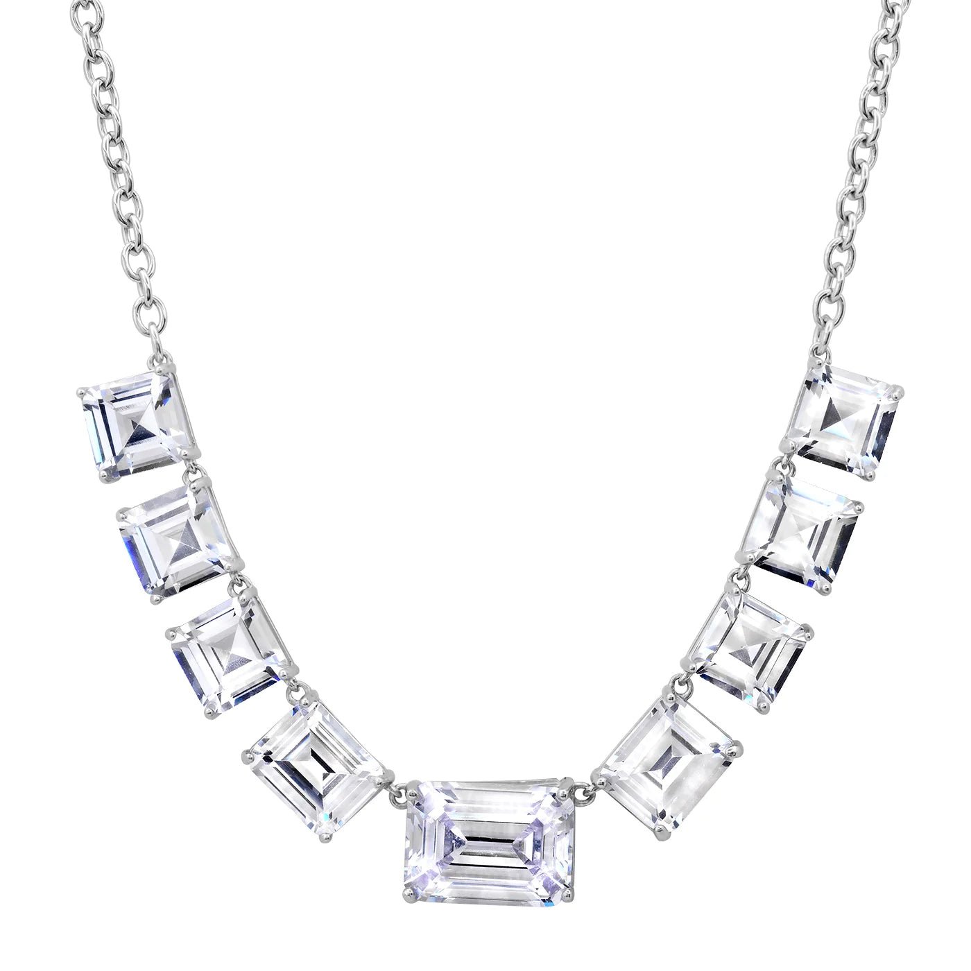 Emerald Cut Glass Stone Necklace - Box Turtle