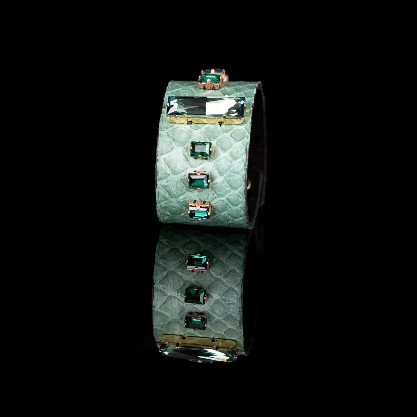 Emerald Line Python Cuff Mint Green Crystal Statement - Box Turtle