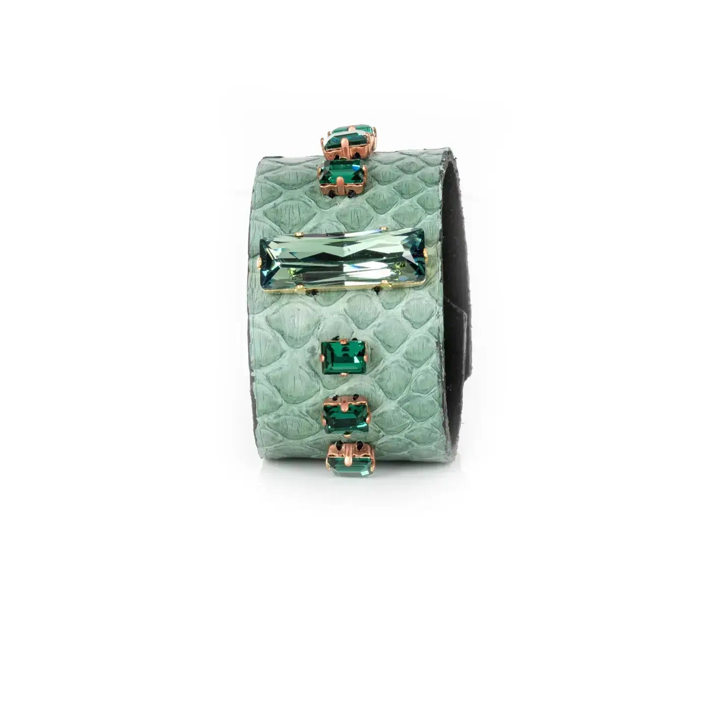 Emerald Line Python Cuff Mint Green Crystal Statement - Box Turtle