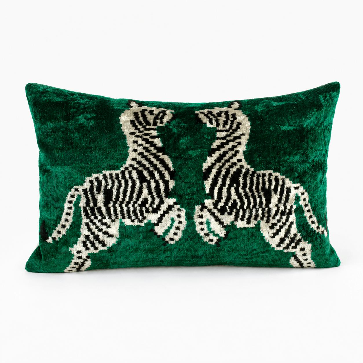 Emerald Zebra Silk Velvet Pillow - Box Turtle