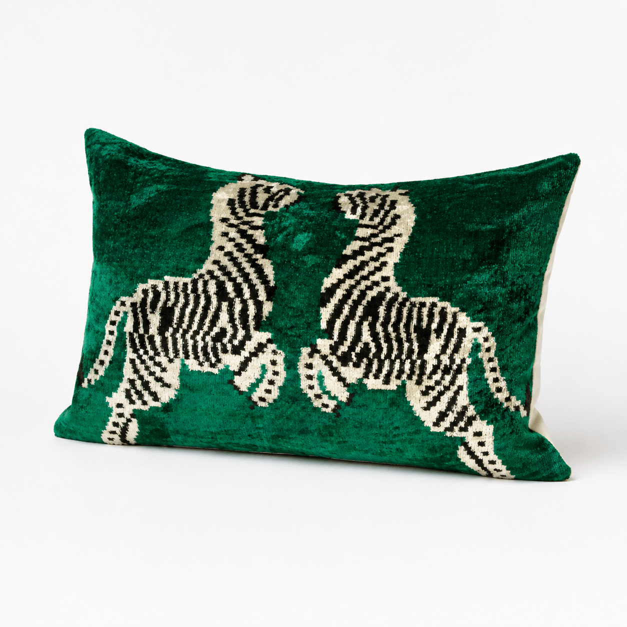 Emerald Zebra Silk Velvet Pillow - Box Turtle