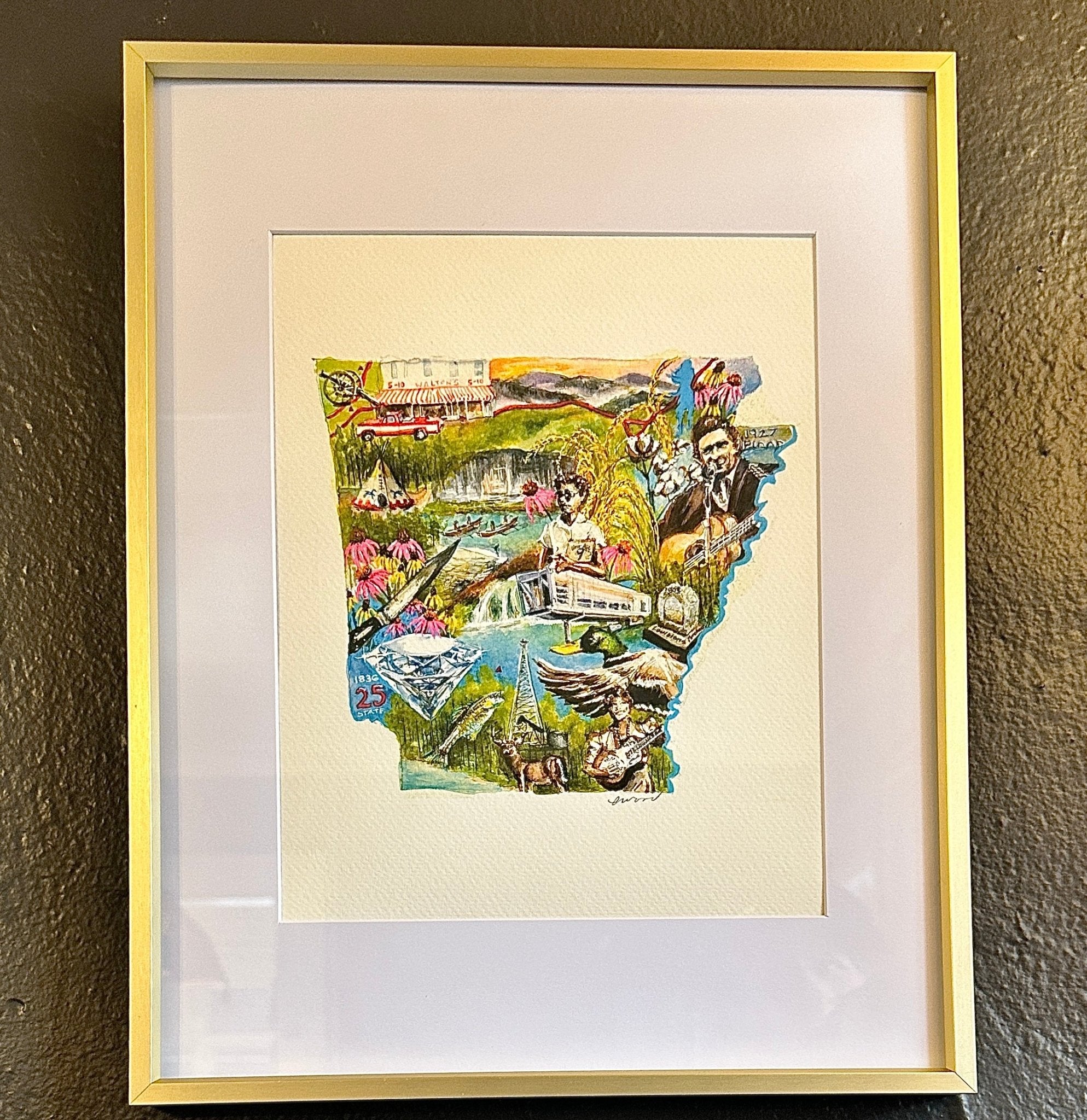 Emily Wood Arkansas History Icons Print - Box Turtle