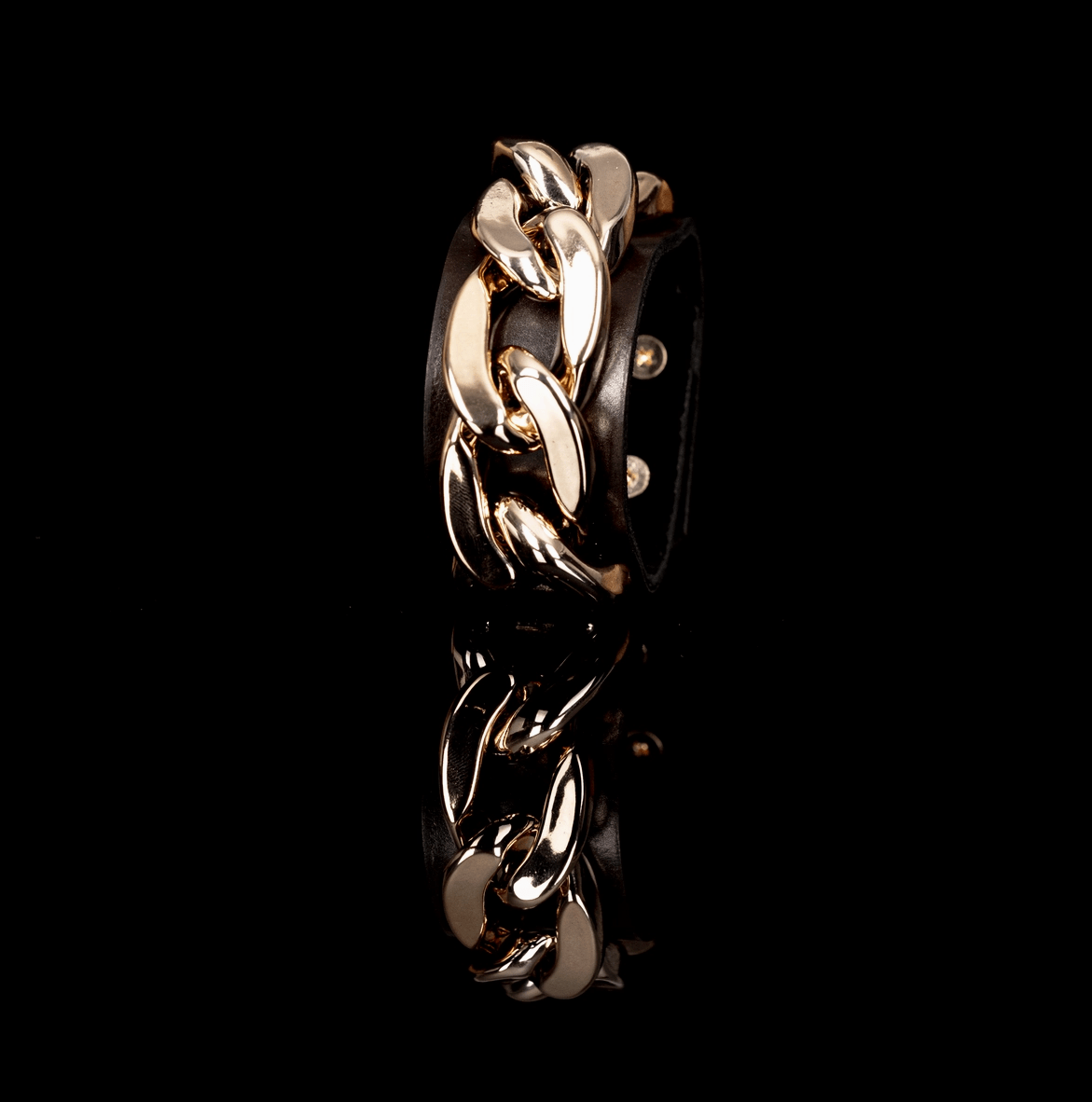 Empire Chain Leather Cuff - Box Turtle