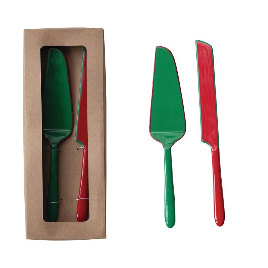 Enameled Cake Knife & Server Set - Box Turtle
