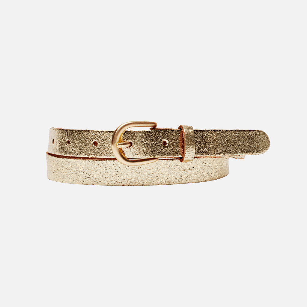 Eva - Metallic Skinny Leather Belt - Box Turtle