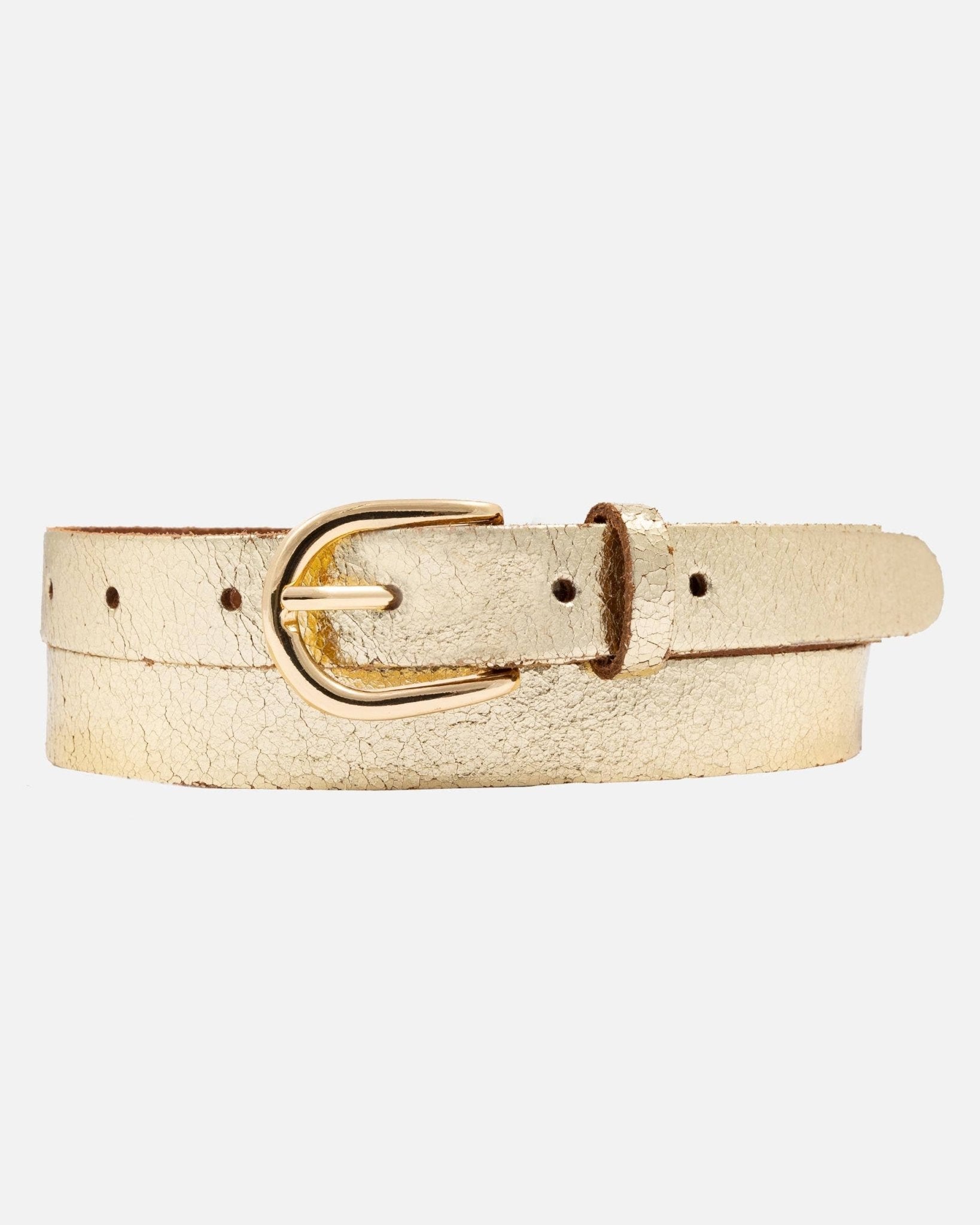 Eva - Metallic Skinny Leather Belt - Box Turtle