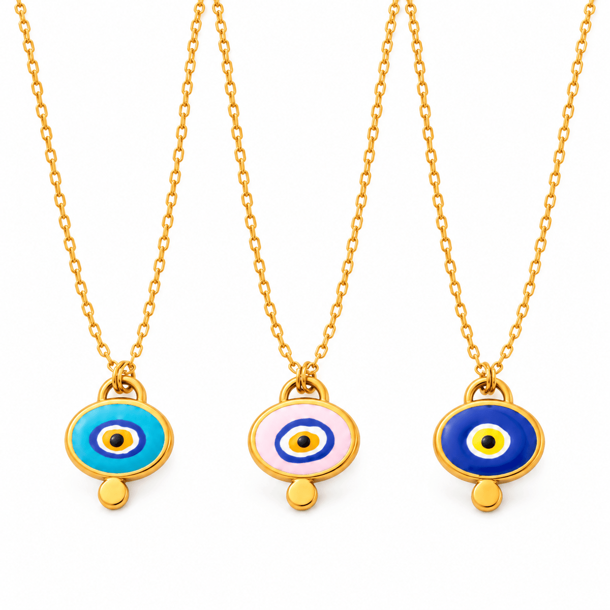 Evil Eye Enamel Gold Plated Short Chain Necklace - Box Turtle