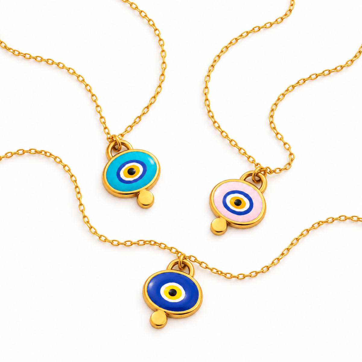 Evil Eye Enamel Gold Plated Short Chain Necklace - Box Turtle