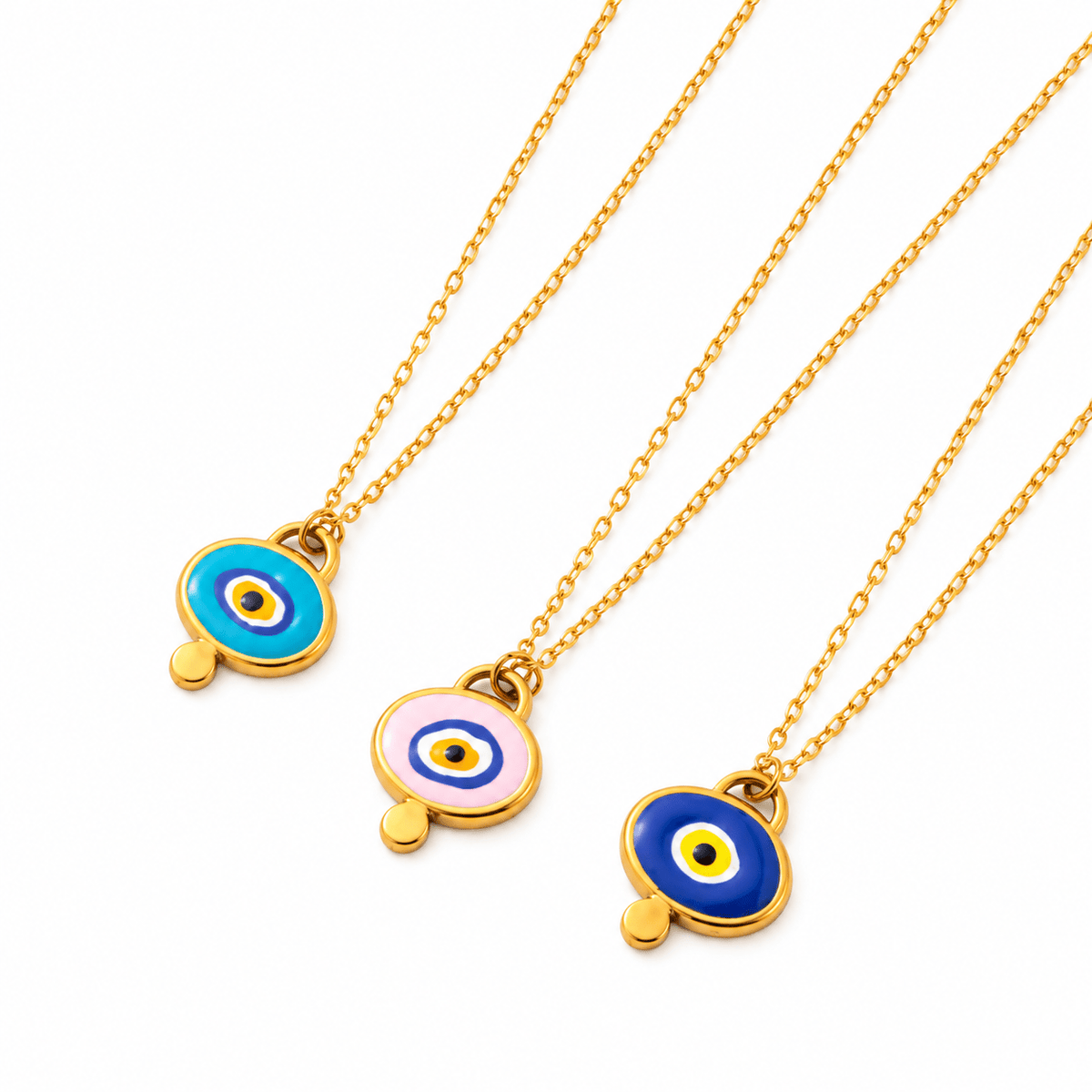 Evil Eye Enamel Gold Plated Short Chain Necklace - Box Turtle