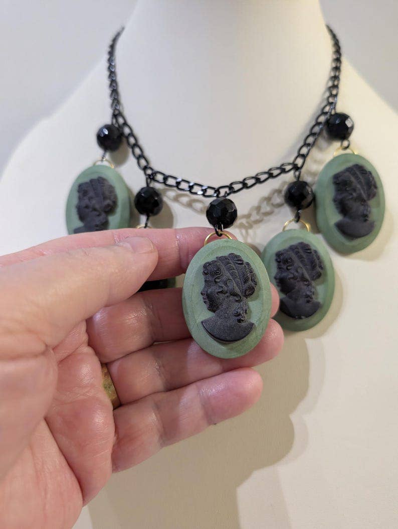 Midnight Mint Chalk Cameo Necklace