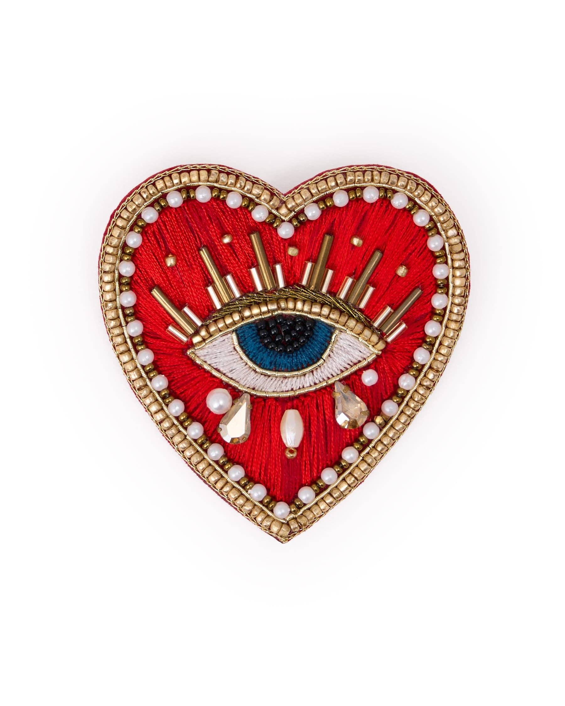 Avery Heart Eye Beaded Embroidered Brooch