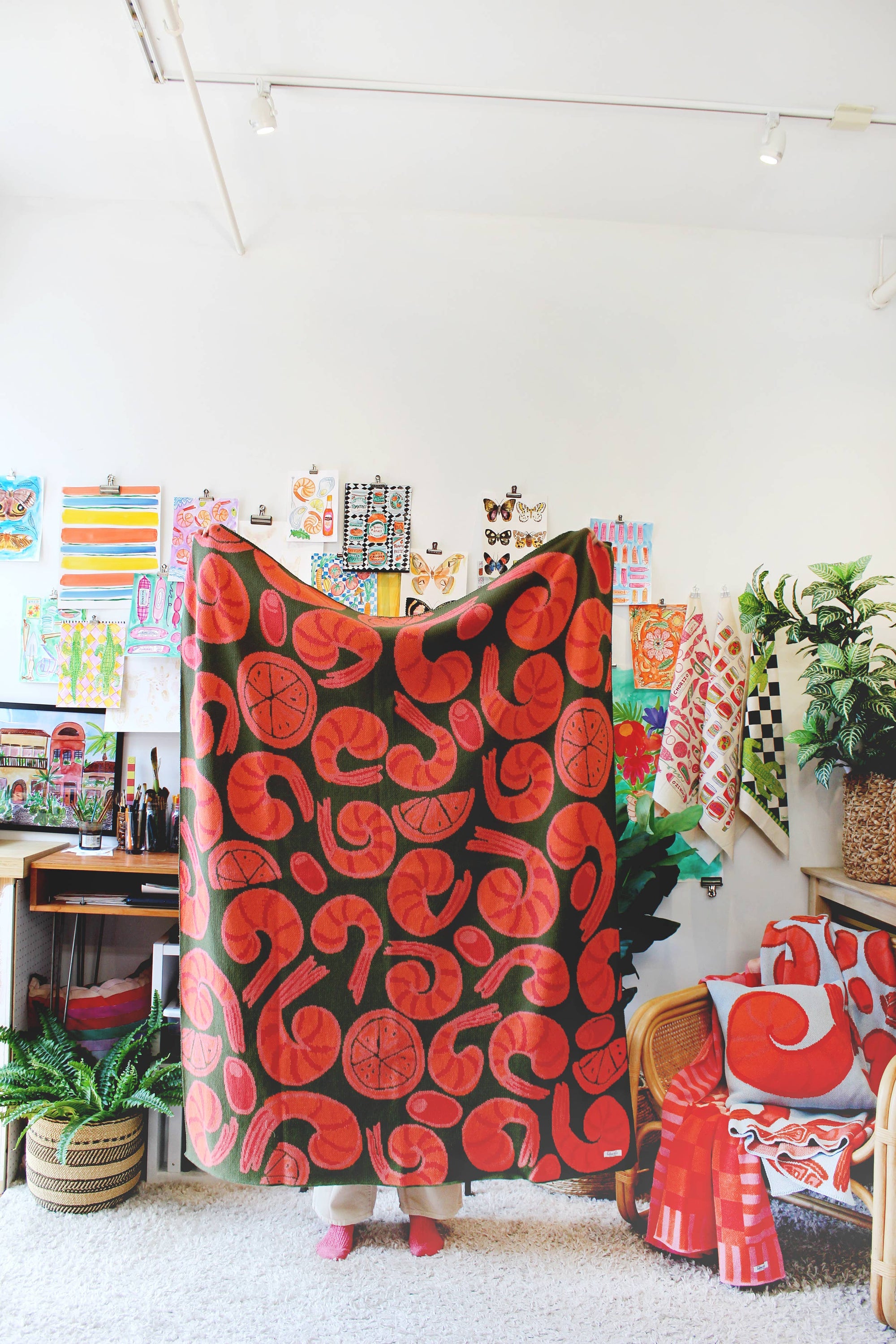 Shrimp Cocktail Knit Throw Blanket 