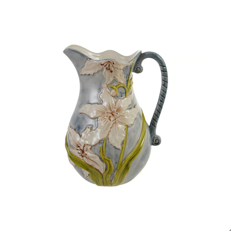 Embossed Stoneware Pitcher With Flowers