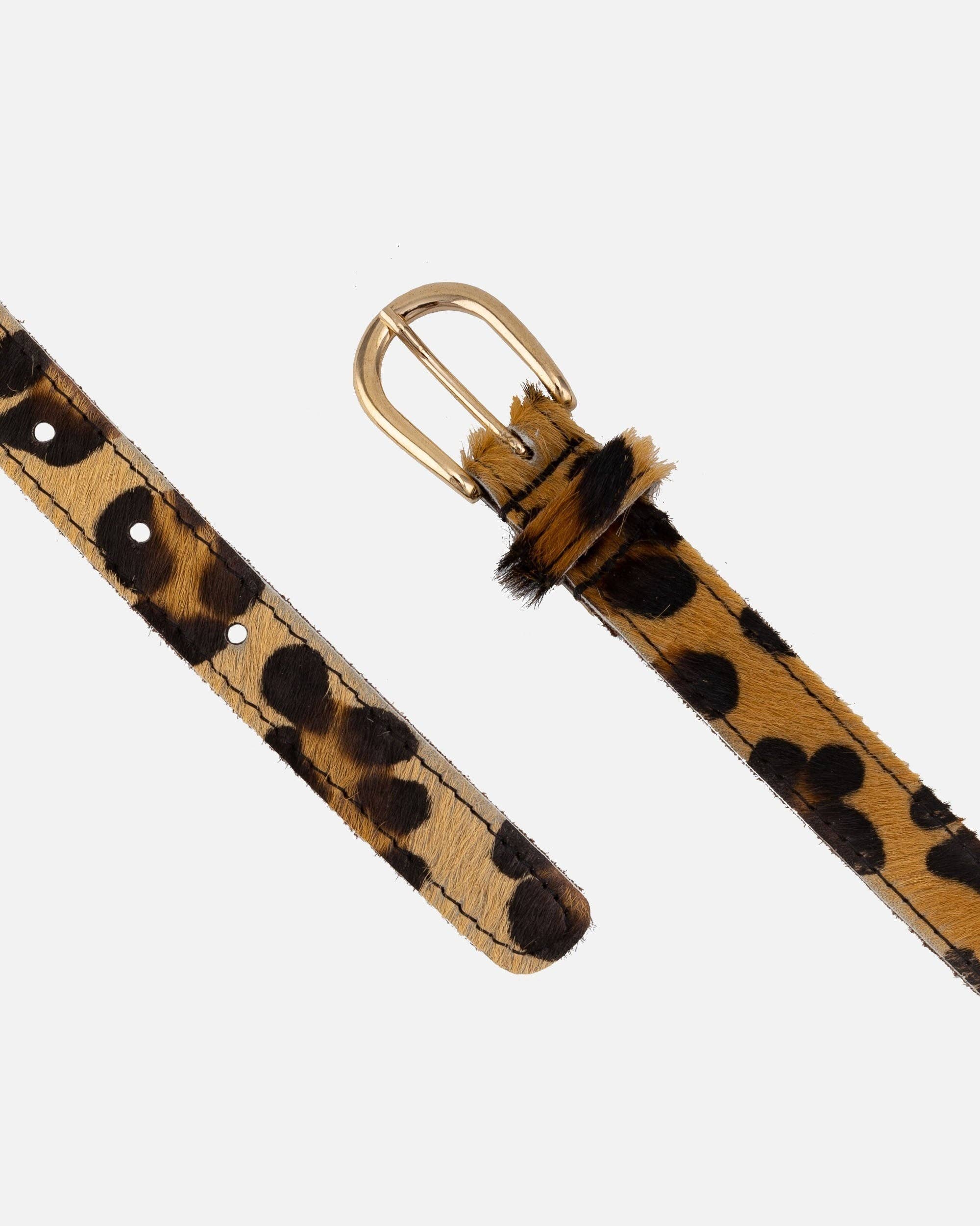 Dania | Gold Leopard Skinny Leather Belt