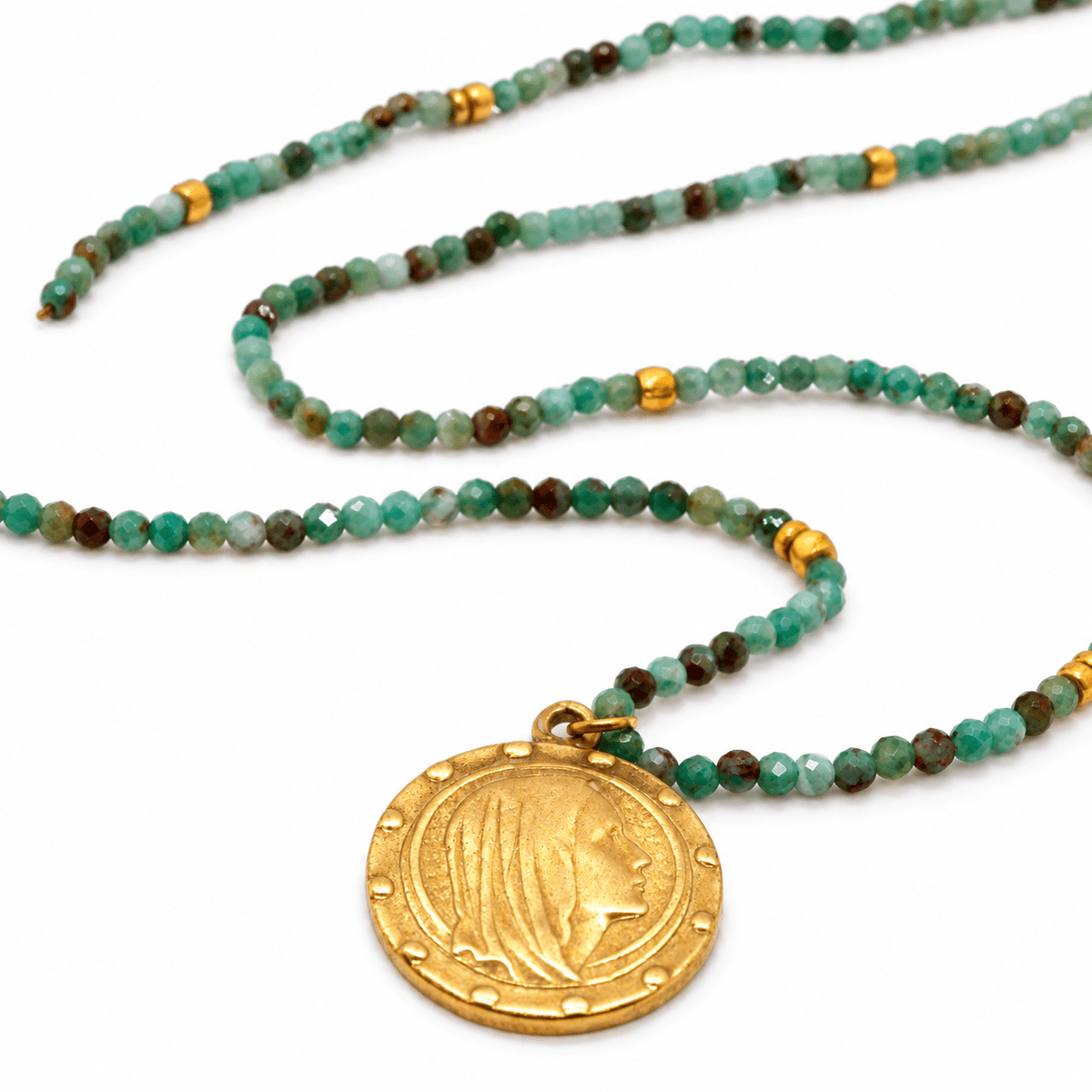 Faceted Phoenix Stone French Religious Necklace - Box Turtle