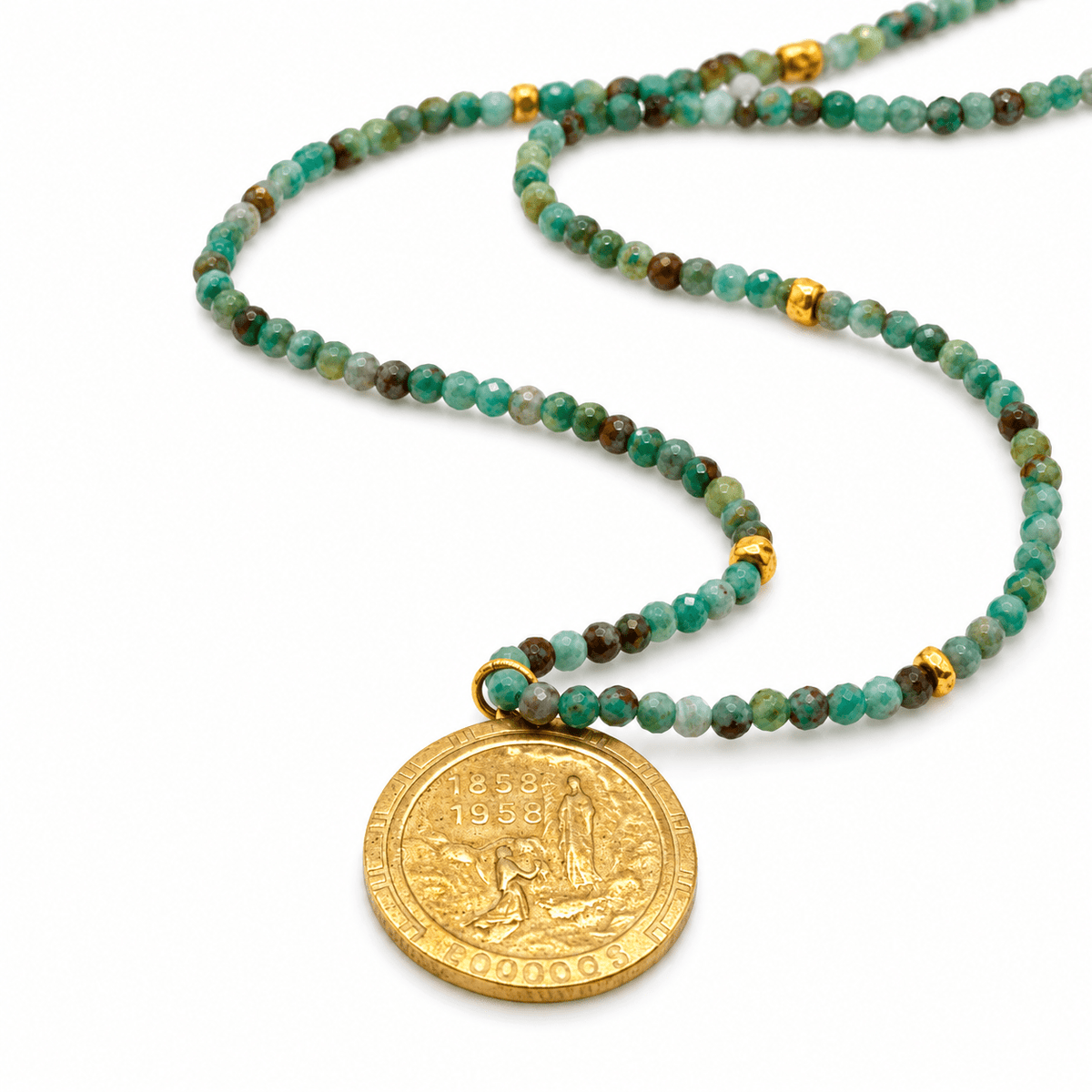 Faceted Phoenix Stone French Religious Necklace - Box Turtle