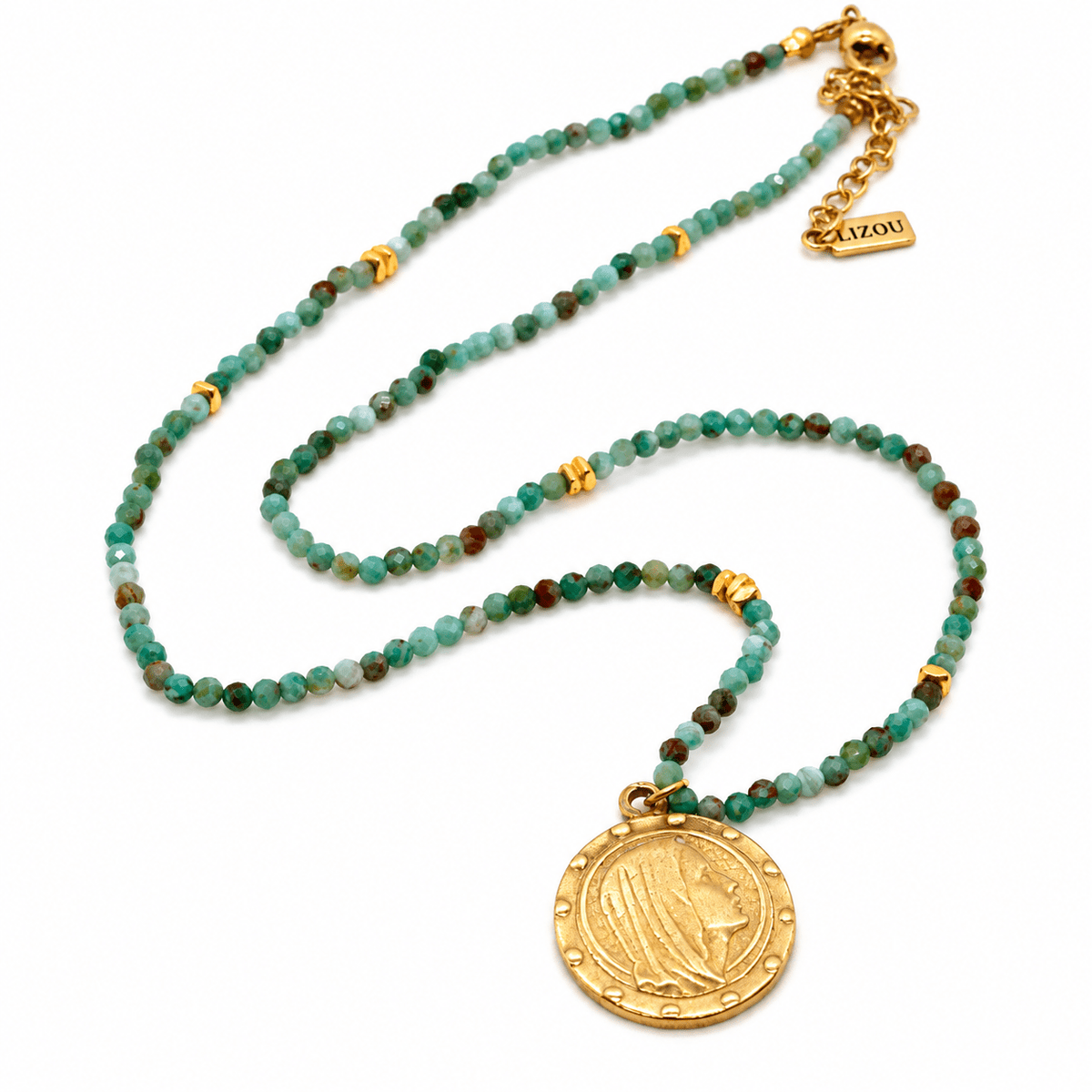 Faceted Phoenix Stone French Religious Necklace - Box Turtle
