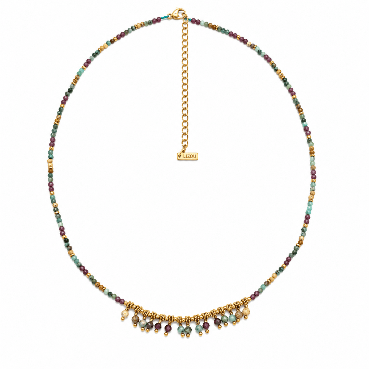 Faceted Semi Precious Stone Short Necklace - Box Turtle