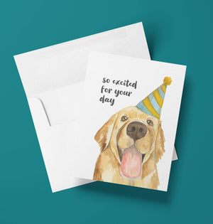 Excited Golden Retreiver Birthday Card