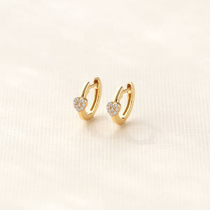 Gold Heart Crystal Huggie Hoop Earrings