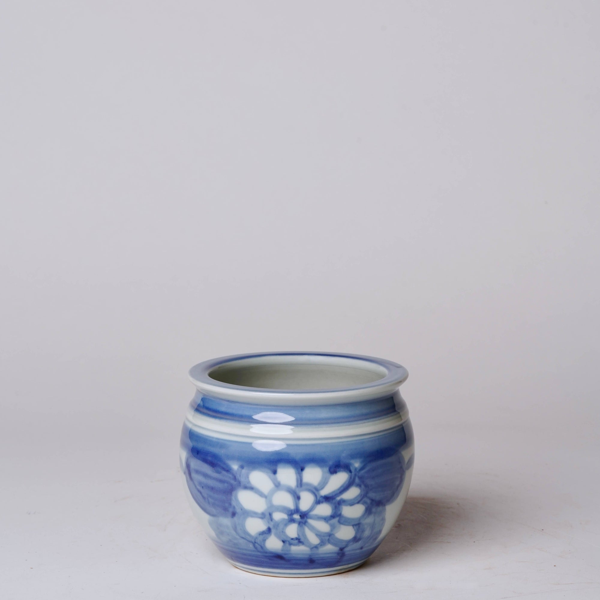 Floral Blue &amp; White Porcelain Small Pot