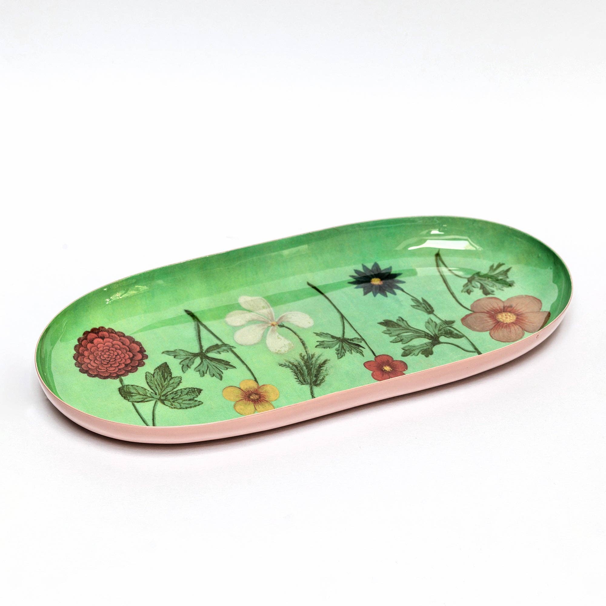 Festival of Flowers Oval Enamel Tray - Box Turtle