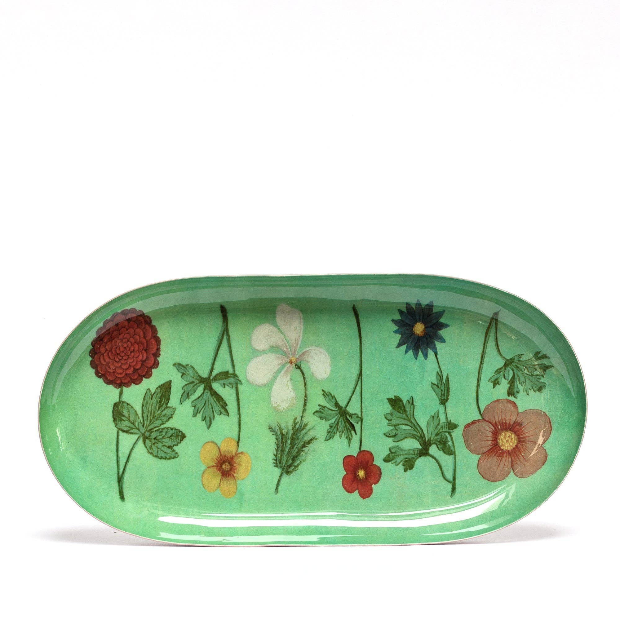Festival of Flowers Oval Enamel Tray - Box Turtle