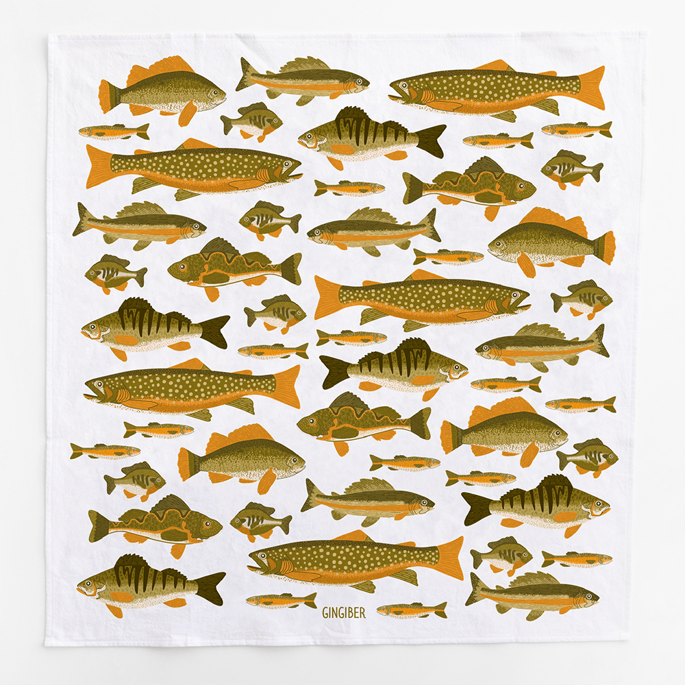 Fish Tea Towel - Coastal Fishing Kitchen Towel Decor - Box Turtle