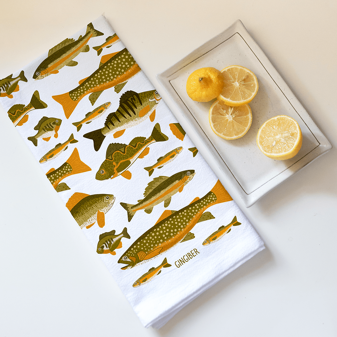 Fish Tea Towel - Coastal Fishing Kitchen Towel Decor - Box Turtle