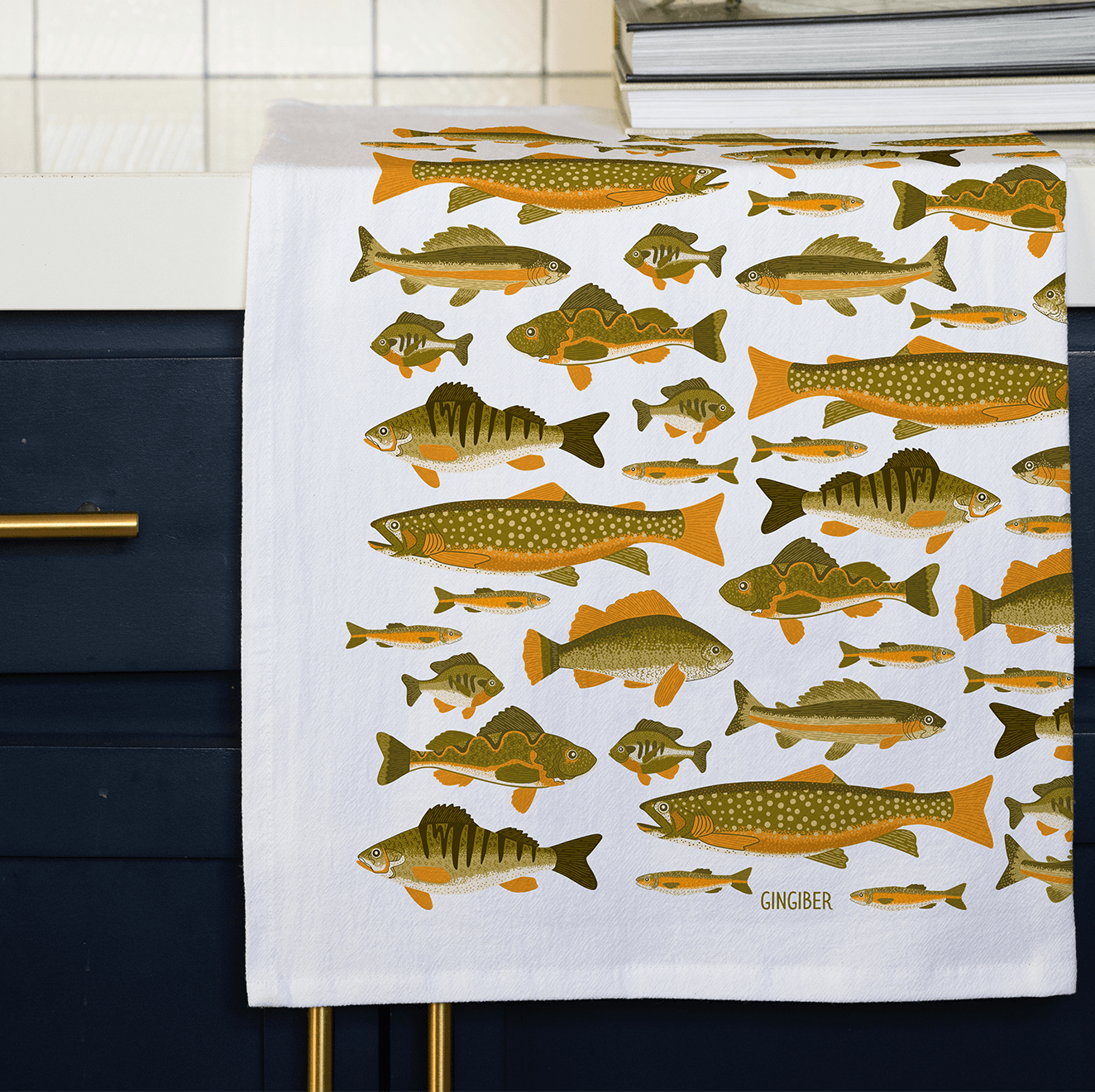 Fish Tea Towel - Coastal Fishing Kitchen Towel Decor - Box Turtle