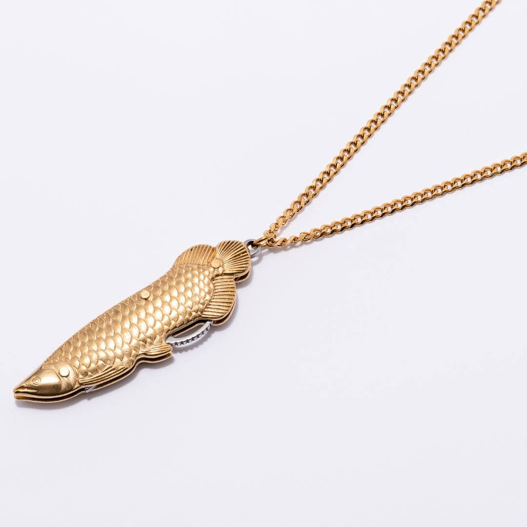 Fish Utility Safety Necklace - Brass & Steel - Box Turtle