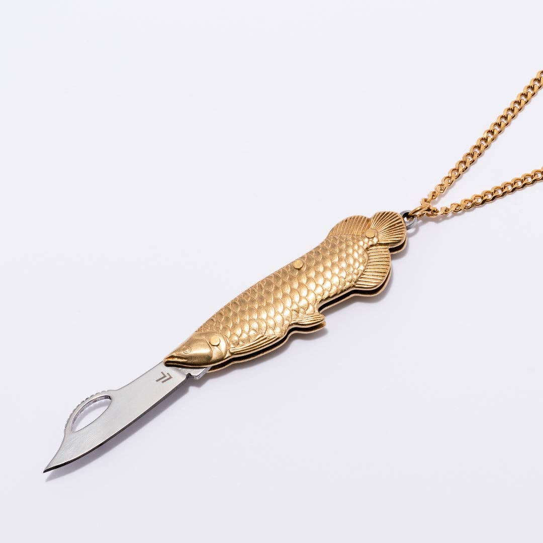 Fish Utility Safety Necklace - Brass & Steel - Box Turtle