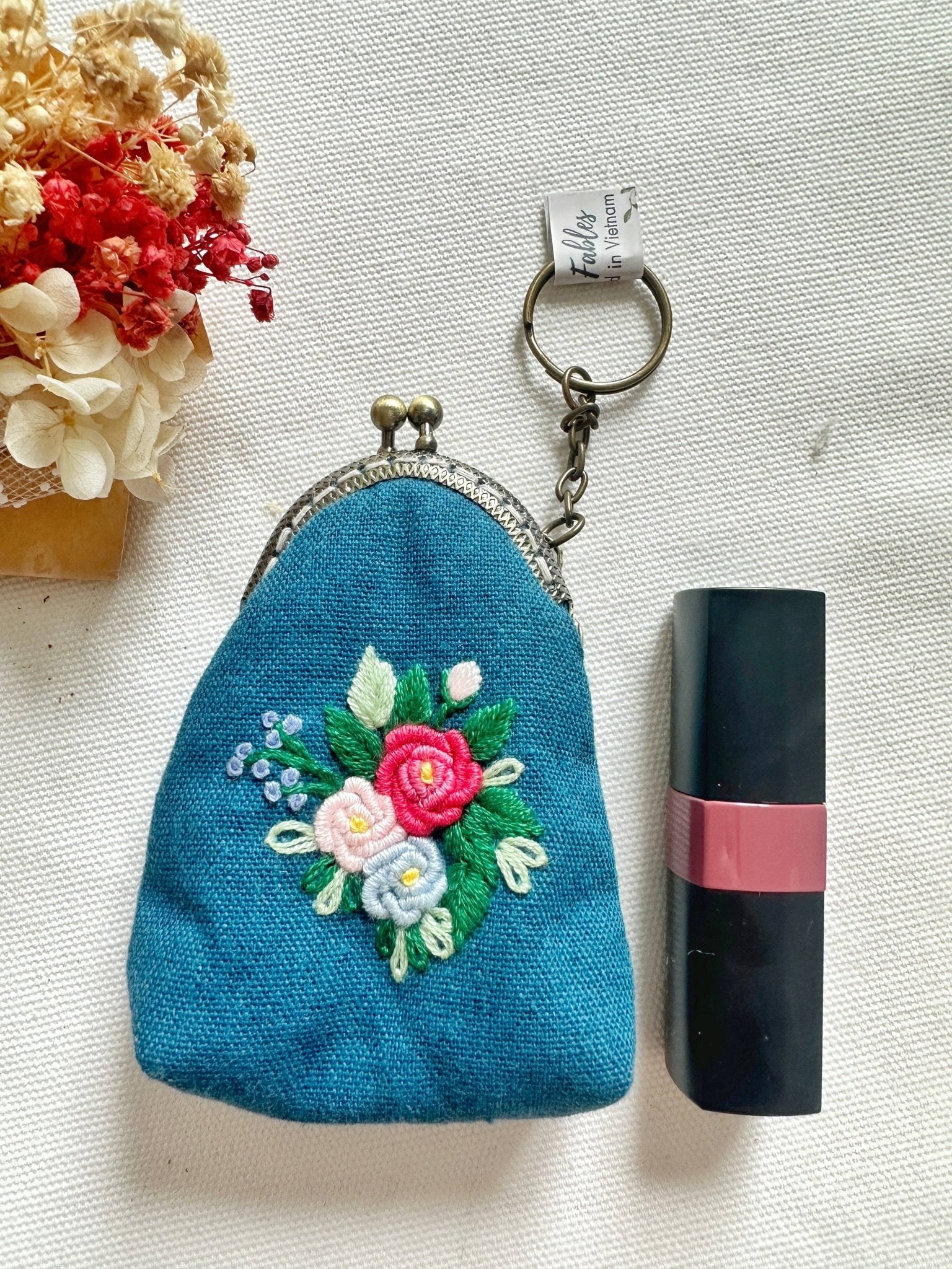 Floral Embroidered Keychain Pouch - Box Turtle