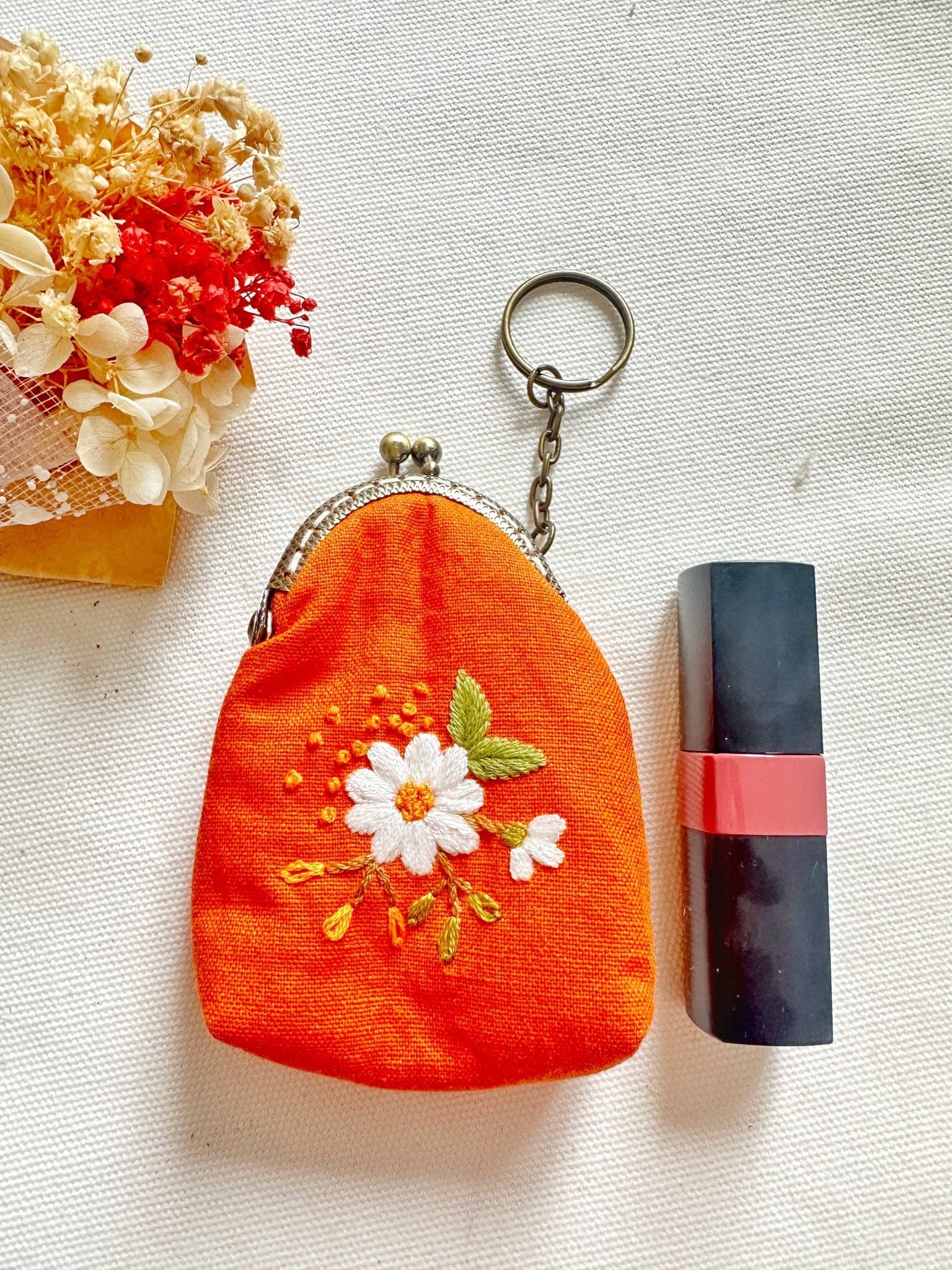 Floral Embroidered Keychain Pouch - Box Turtle