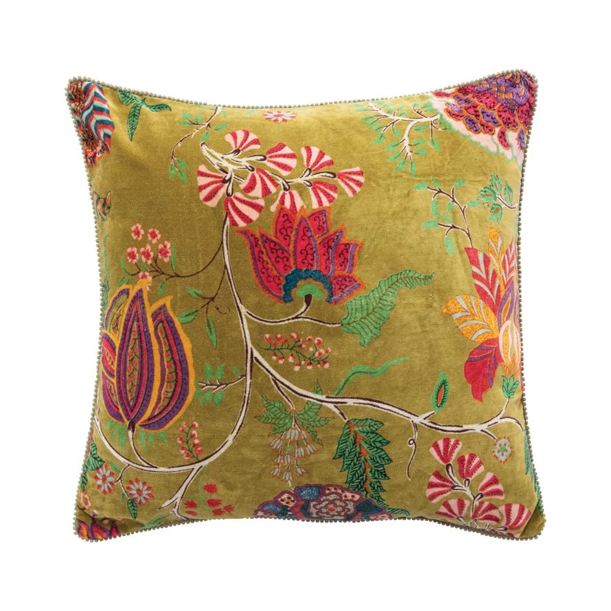 Floral & Greenery Velvet Printed Pillow - Box Turtle
