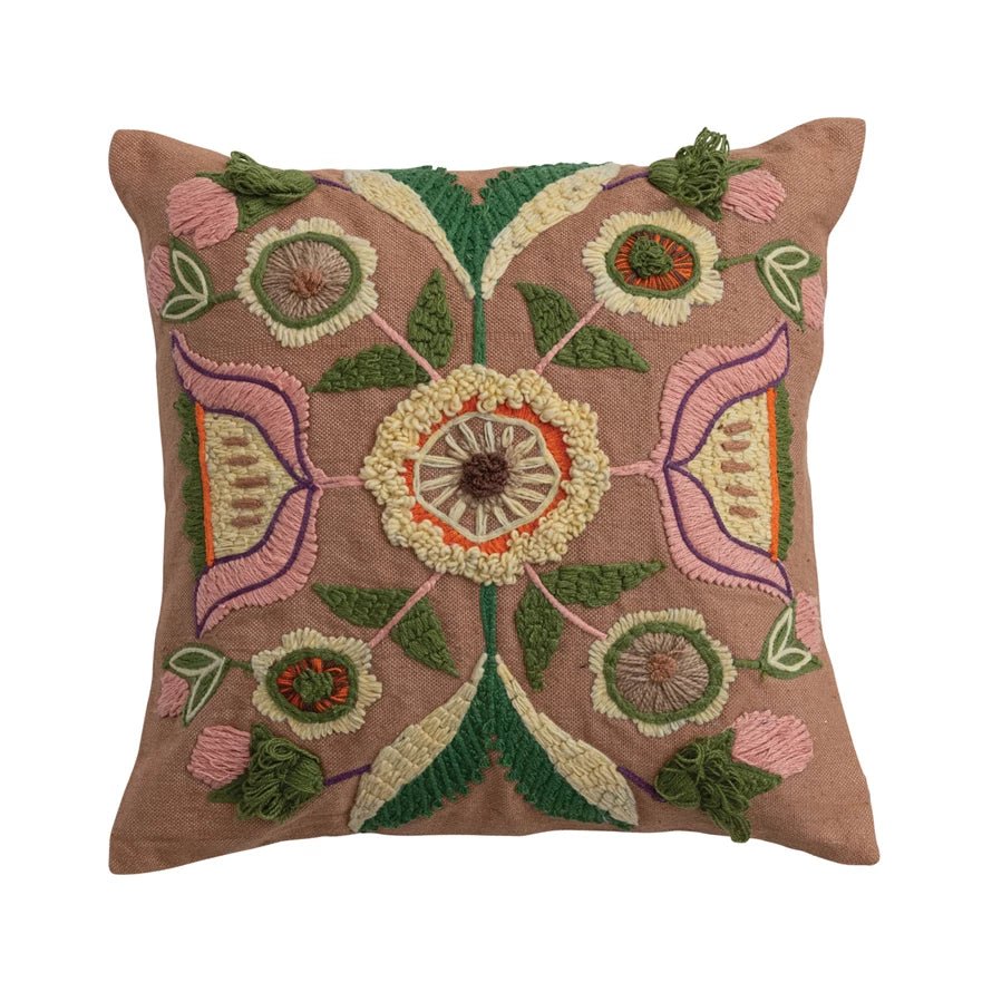 Floral Indoor/Outdoor Embroidered Pillow - Box Turtle