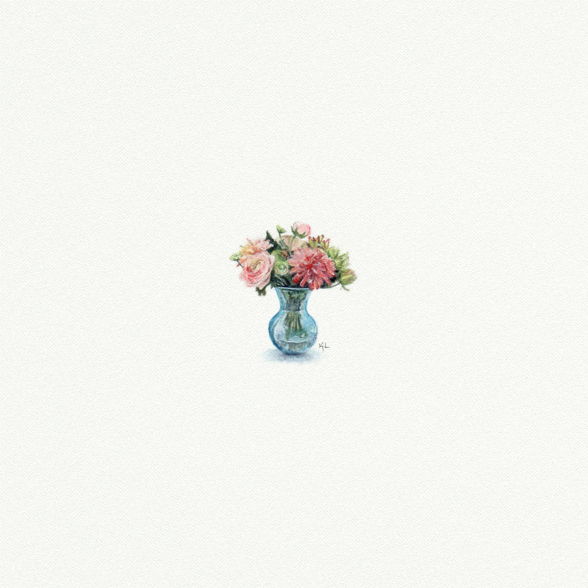 Flower Vase 2 Miniature Watercolor Print - Box Turtle