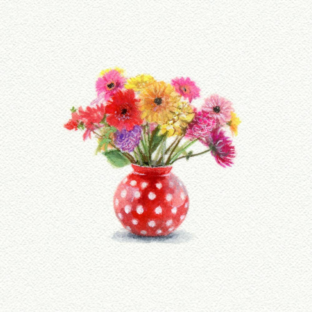 Flower Vase Miniature Watercolor Print - Box Turtle