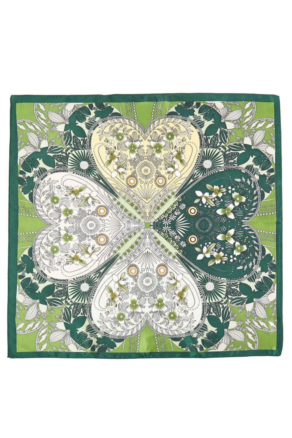 Four - Leaf Clover And Flower Square Bandana Scarf - Box Turtle