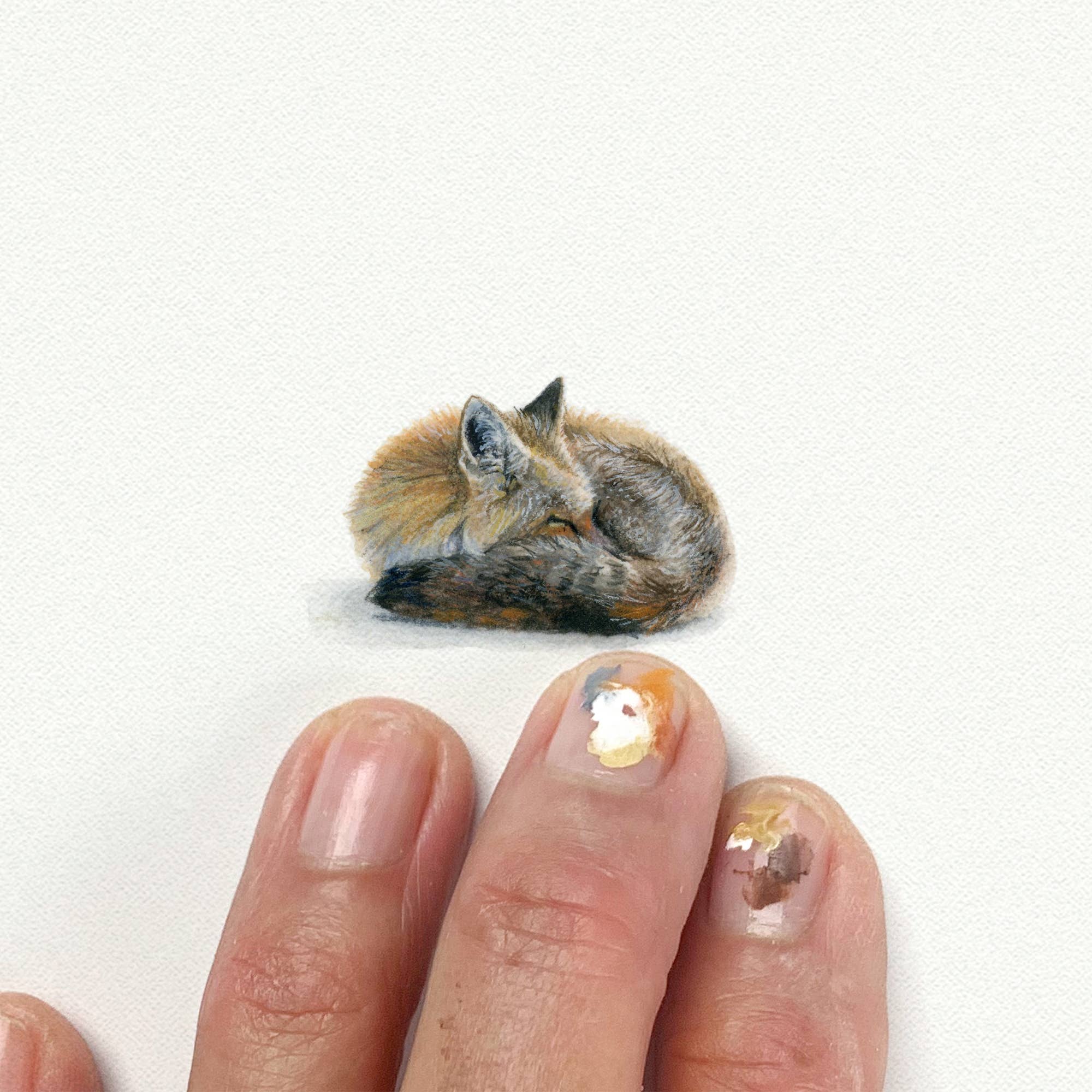 Fox Forest Animal Miniature Watercolor Painting - Box Turtle