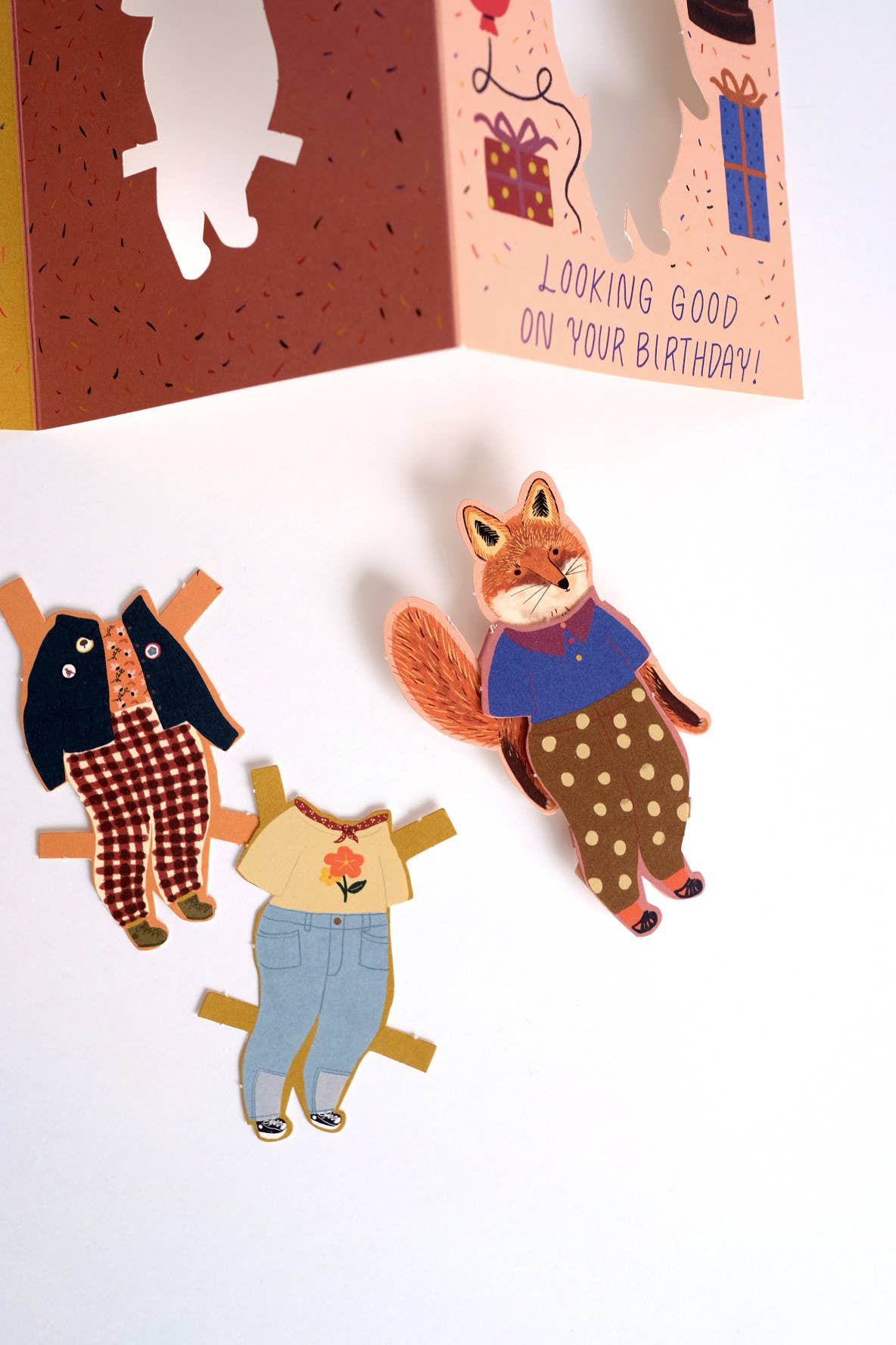 Fox Paper Doll Birthday Card - Box Turtle