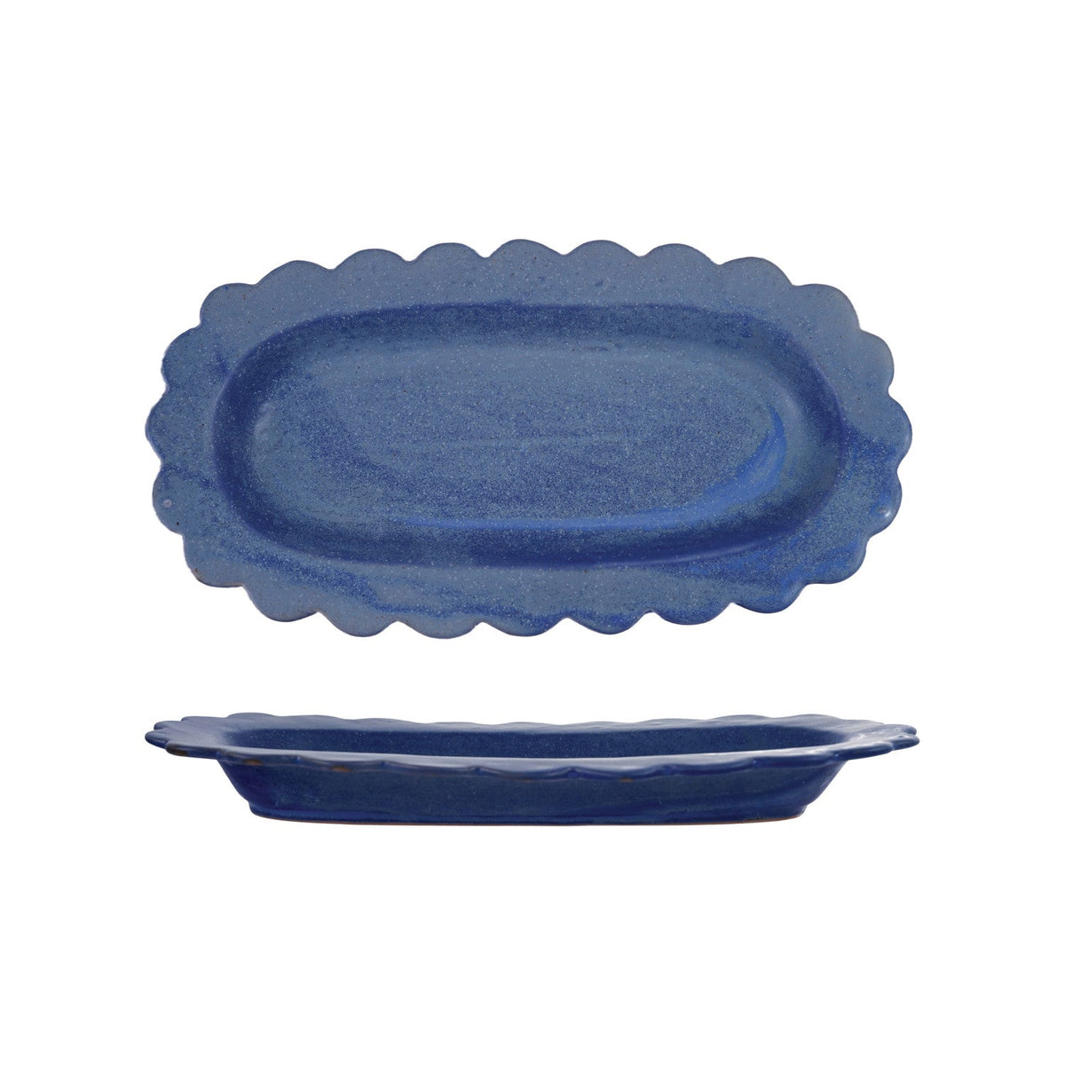 French Blue Stoneware Scalloped Platter - Box Turtle