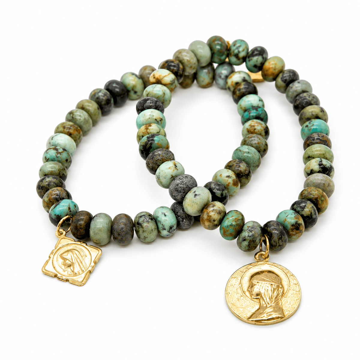 French Medal Stretch African Turquoise Bracelet - Box Turtle