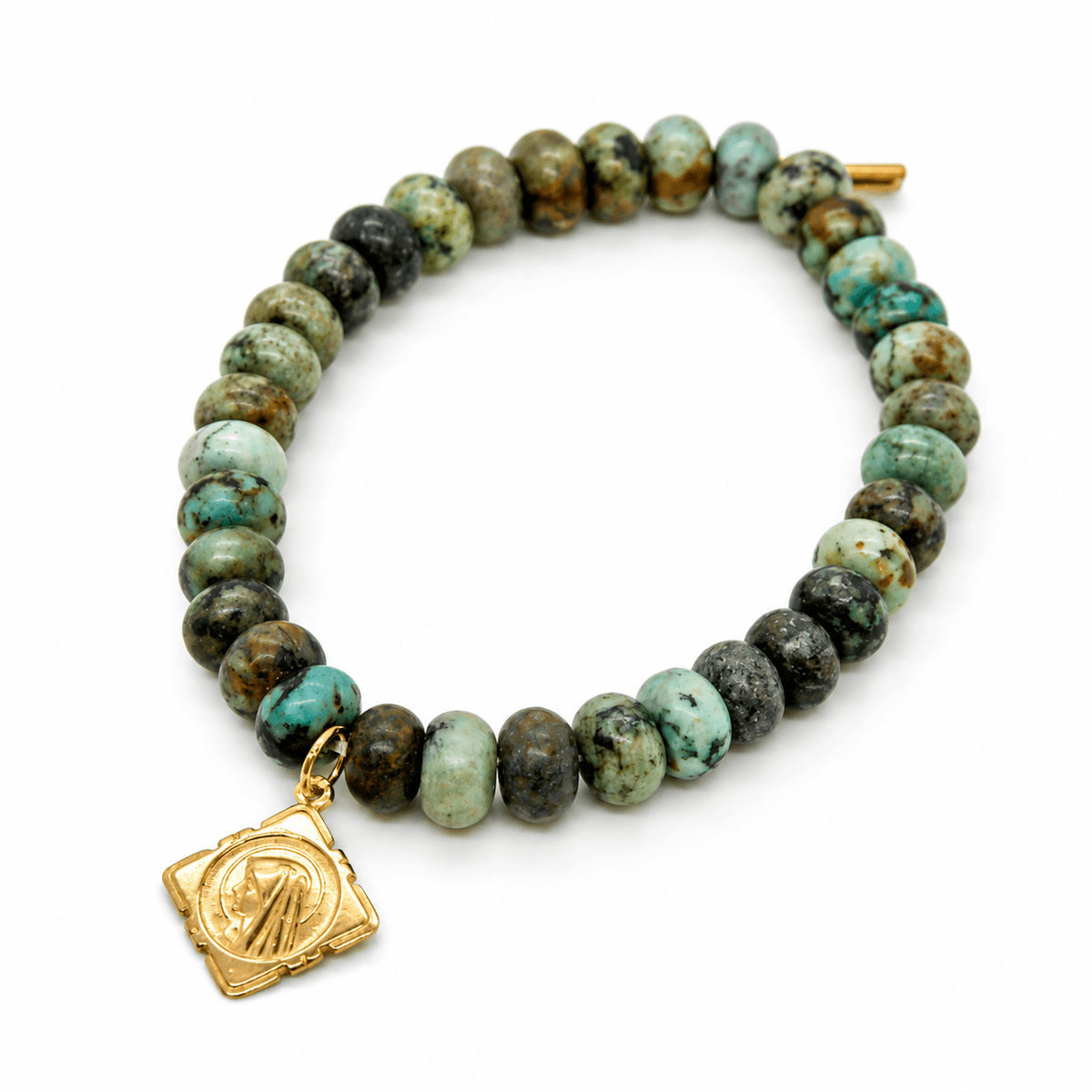 French Medal Stretch African Turquoise Bracelet - Box Turtle